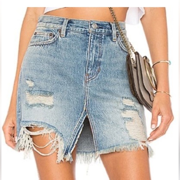 FreePeople We The Free Collection Grey Denim Mini Skirt - Picture 2 of 5